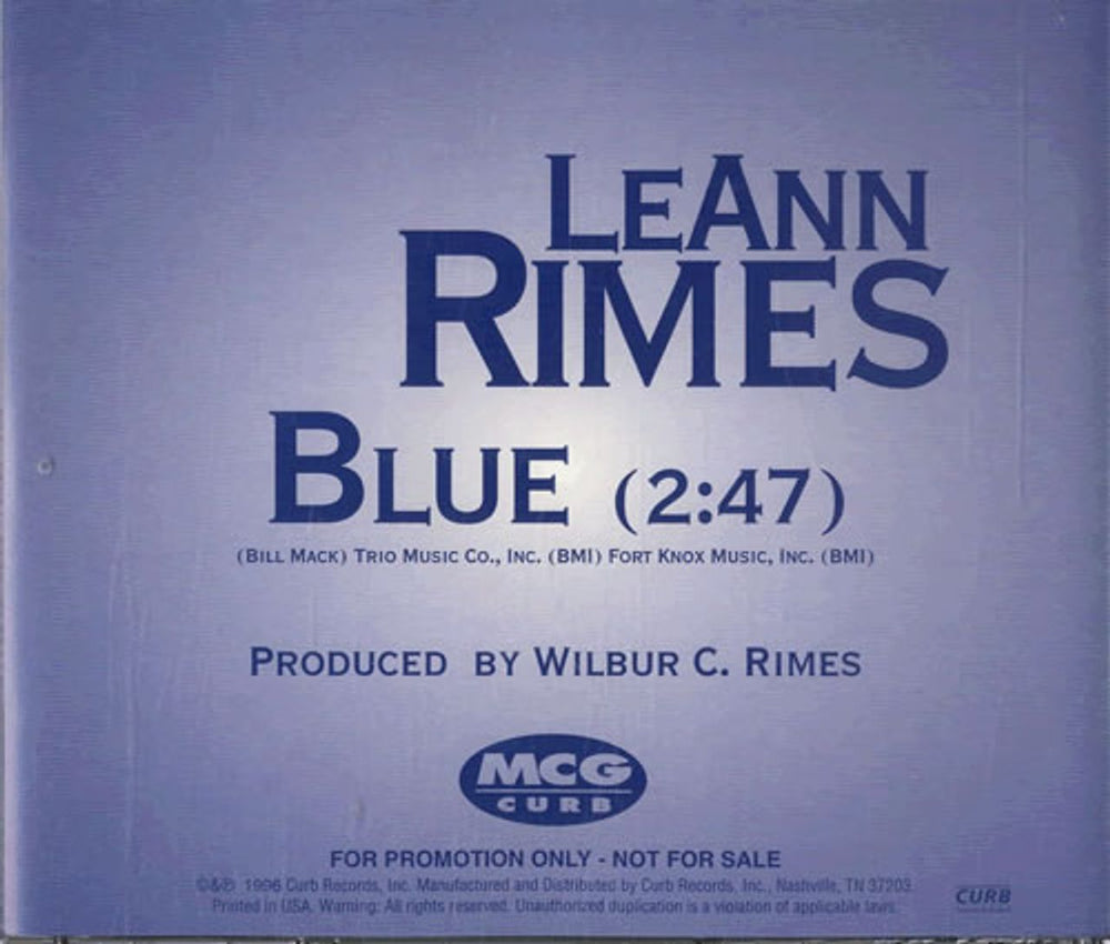 Leann Rimes Blue US Promo CD single (CD5 / 5") CURBD-1153