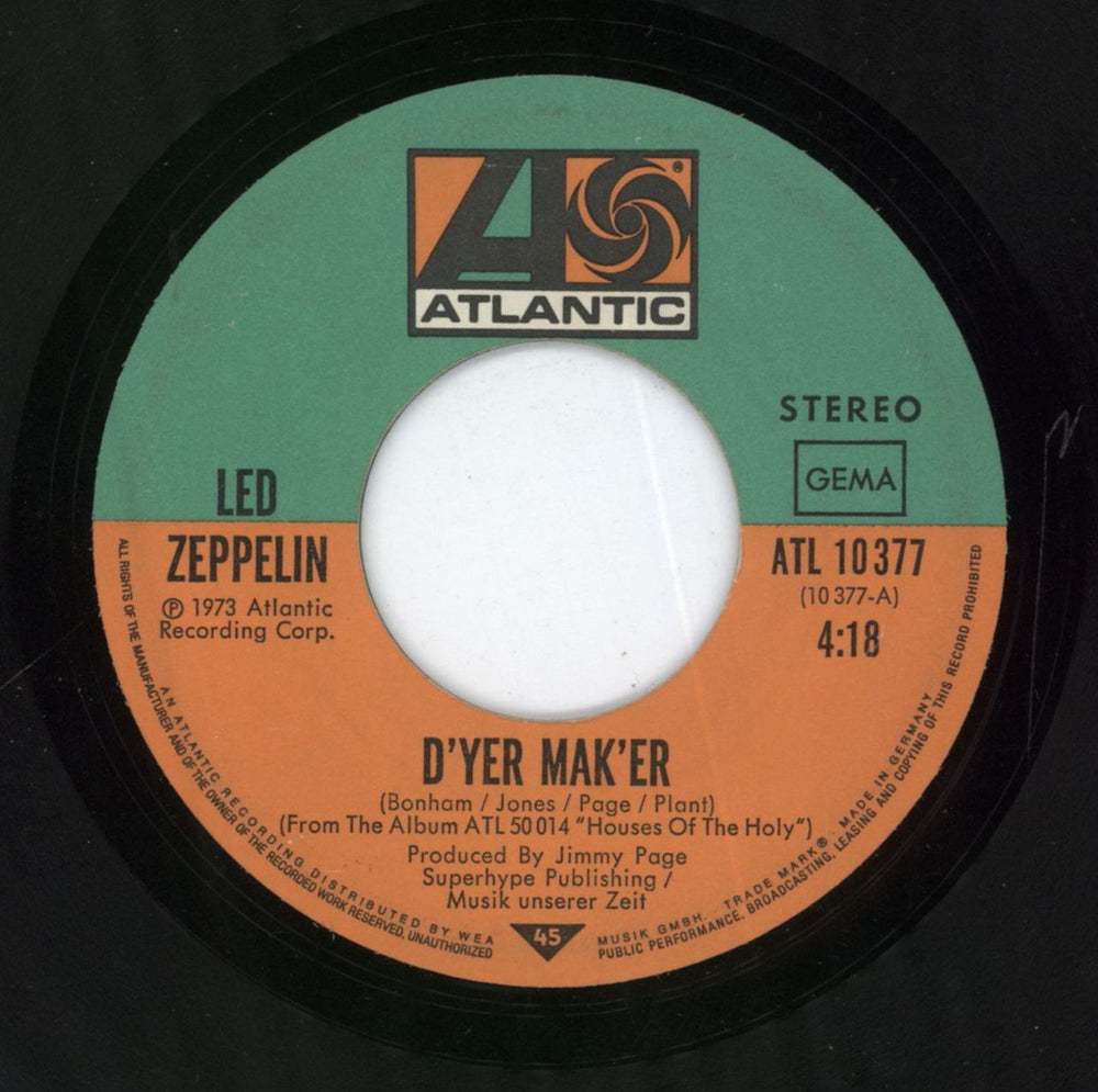 Led Zeppelin D'Yer Mak'er - EX German 7" vinyl single (7 inch record / 45)