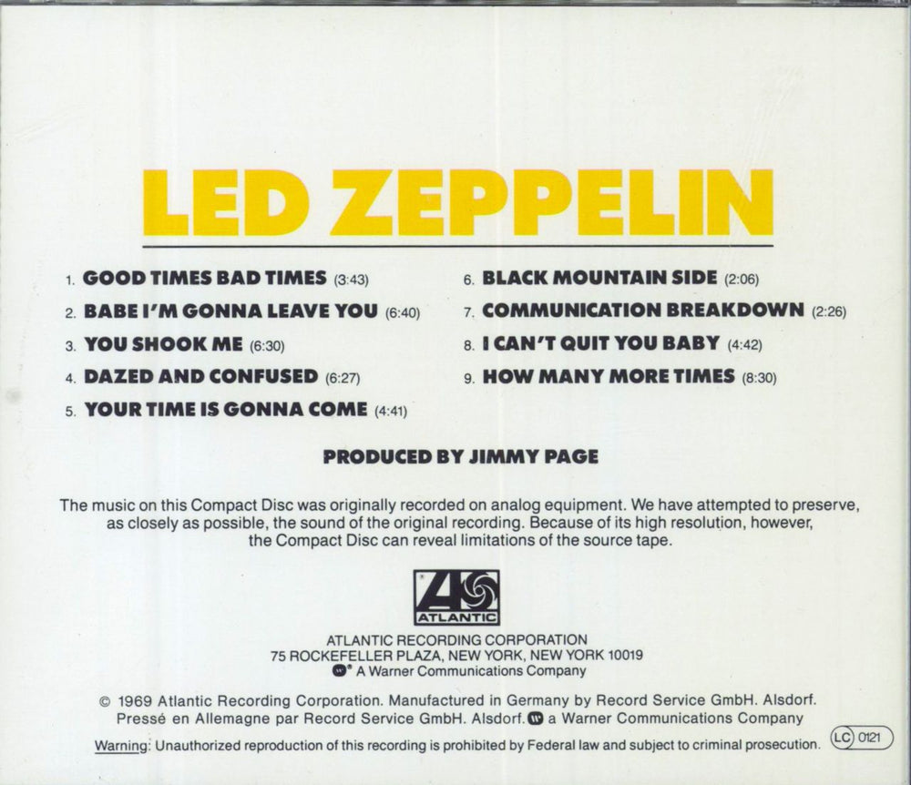 Led Zeppelin Led Zeppelin German CD album (CDLP)