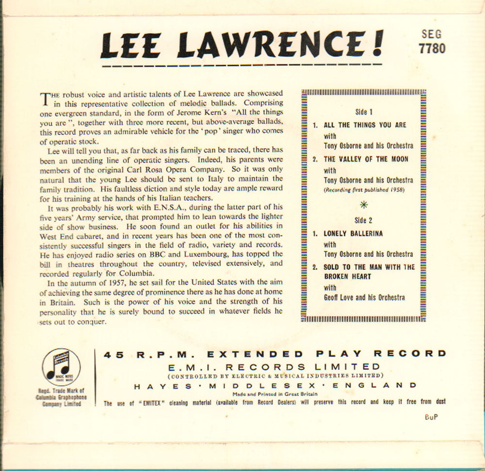 Lee Lawrence Lee Lawrence EP UK 7" vinyl single (7 inch record / 45) N9E07LE647768