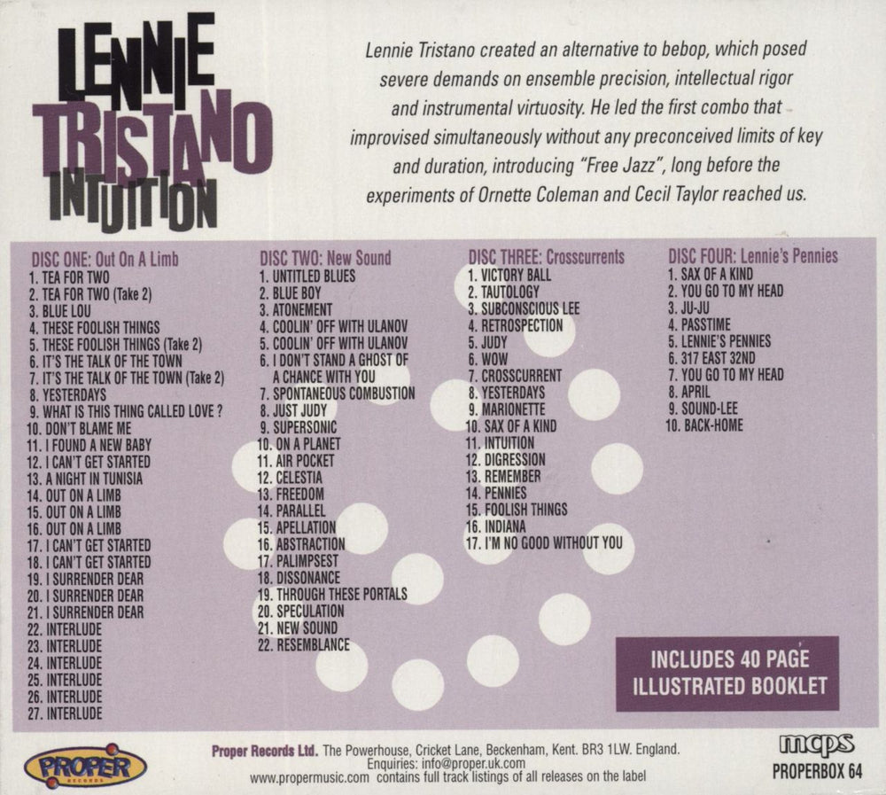 Lennie Tristano Intuition UK CD Album Box Set 805520020640