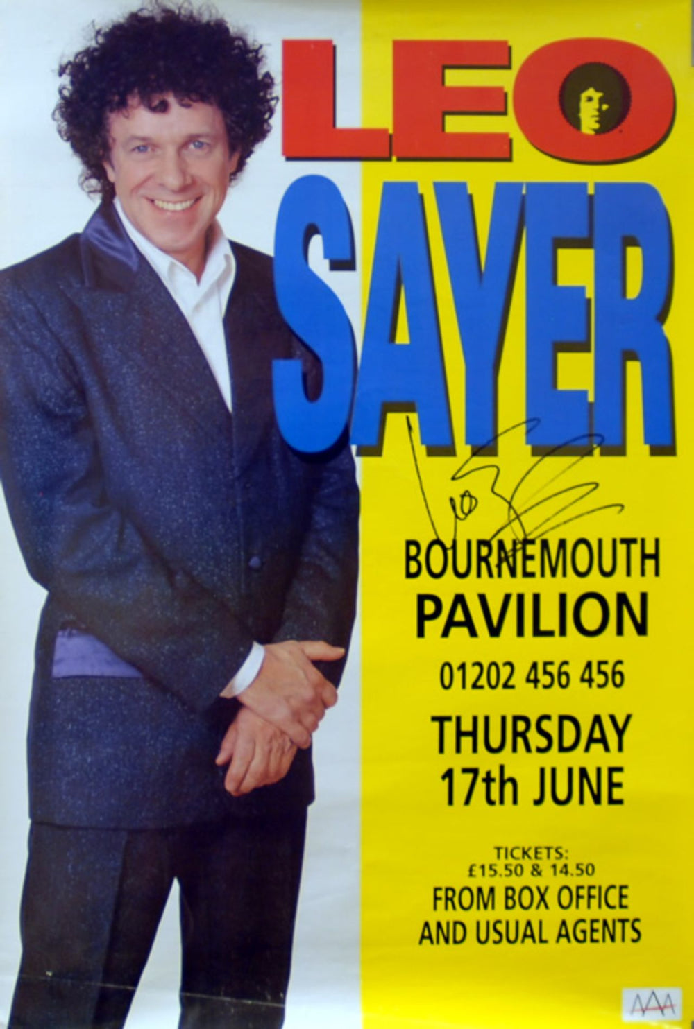 Leo Sayer Bournemouth Pavilion 17th June UK poster POSTER