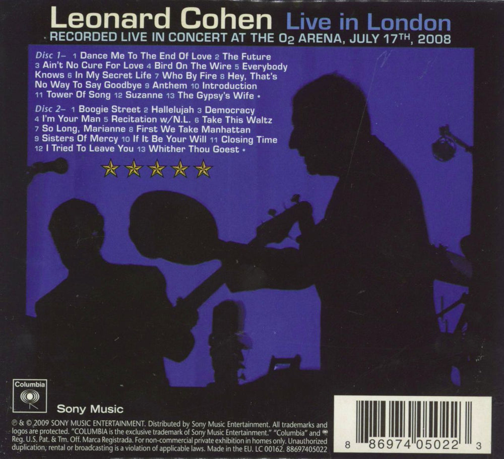 Leonard Cohen Live In London UK 2 CD album set (Double CD) 886974050223