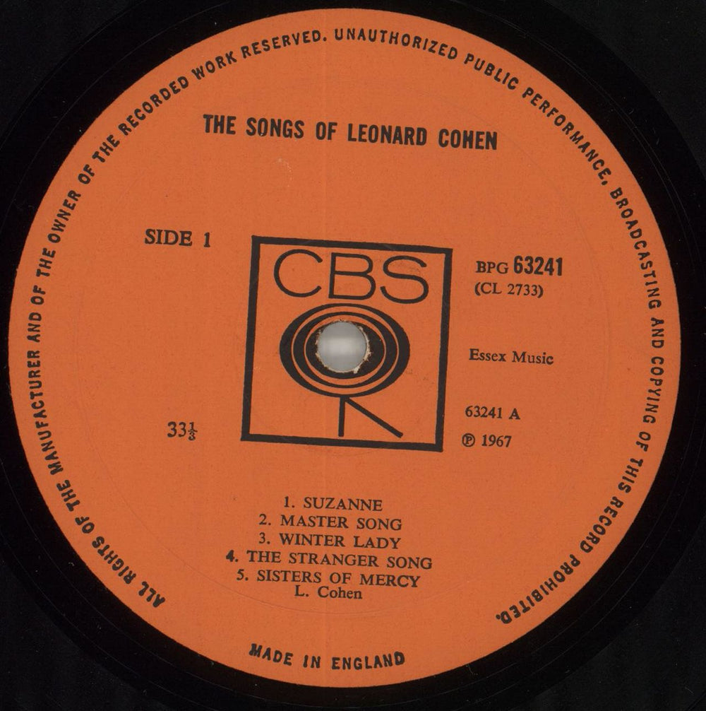 Leonard Cohen Songs Of Leonard Cohen - 1st - A1/B1 UK vinyl LP album (LP record) COHLPSO211215