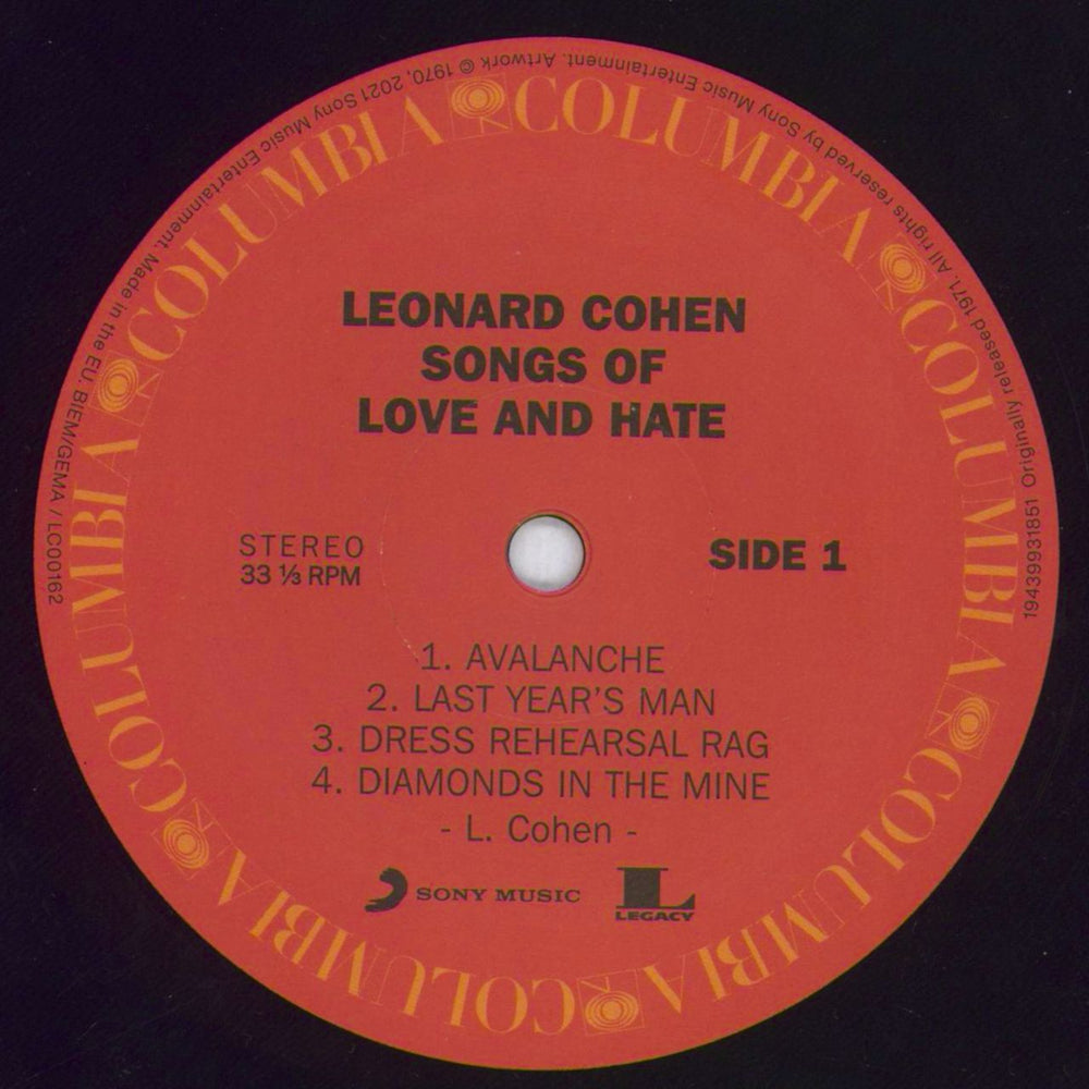 Leonard Cohen Songs Of Love And Hate UK vinyl LP album (LP record) COHLPSO821015