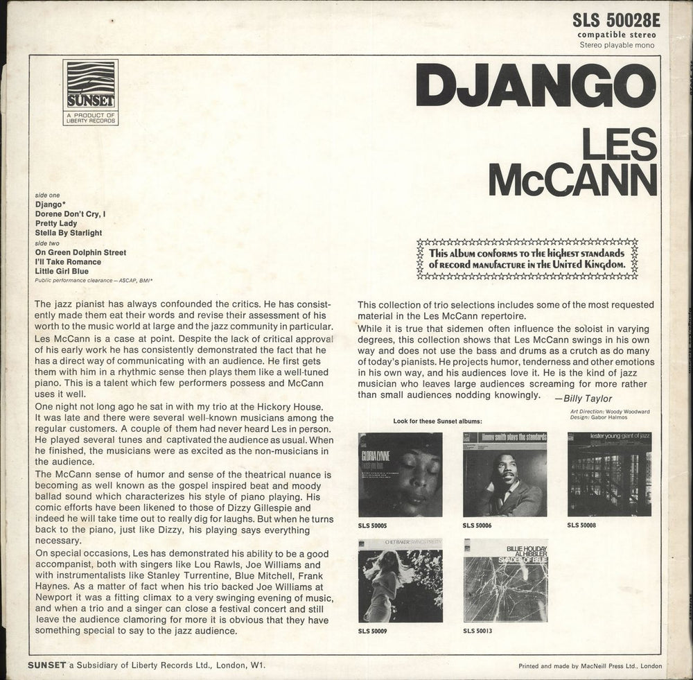 Les McCann Django UK vinyl LP album (LP record)