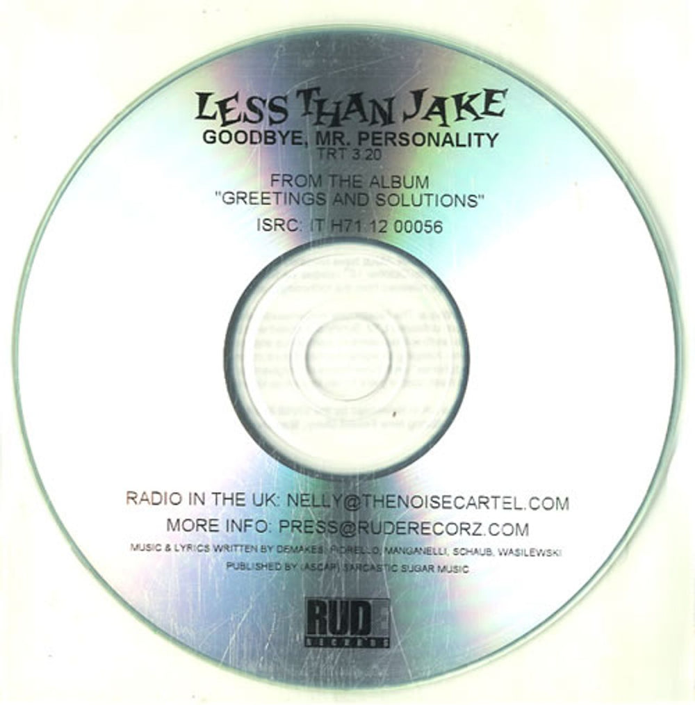 Less Than Jake Goodbye, Mr. Personality UK Promo CD-R acetate CD-R