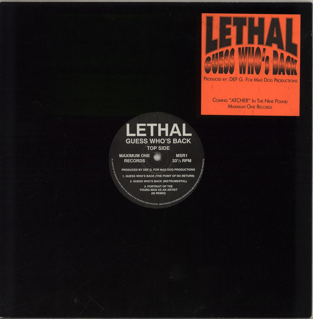 Lethal (Rap) Guess Who's Back UK 12" vinyl single (12 inch record / Maxi-single) MSR1