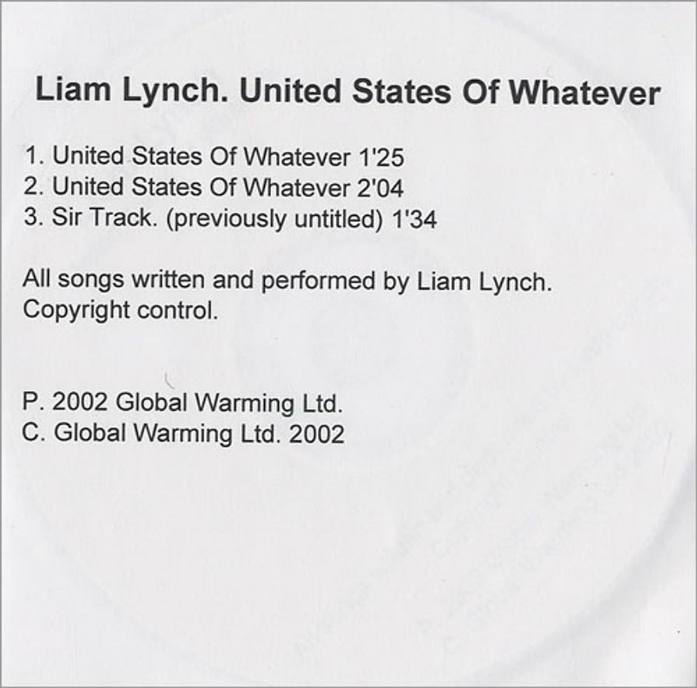 Liam Lynch United States Of Whatever UK Promo CD-R acetate CD-R ACETATE