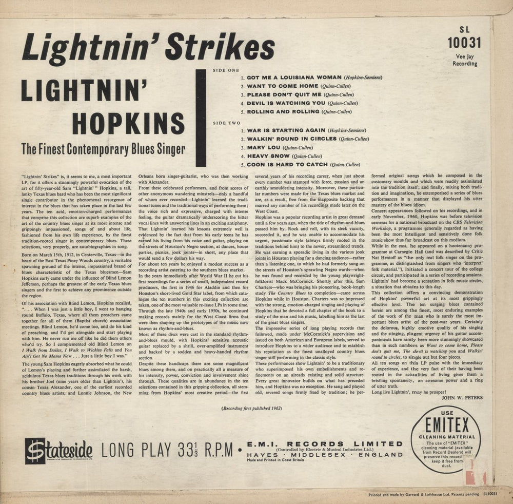 Lightnin' Hopkins Lightnin' Strikes - 1st - EX UK vinyl LP album (LP record)