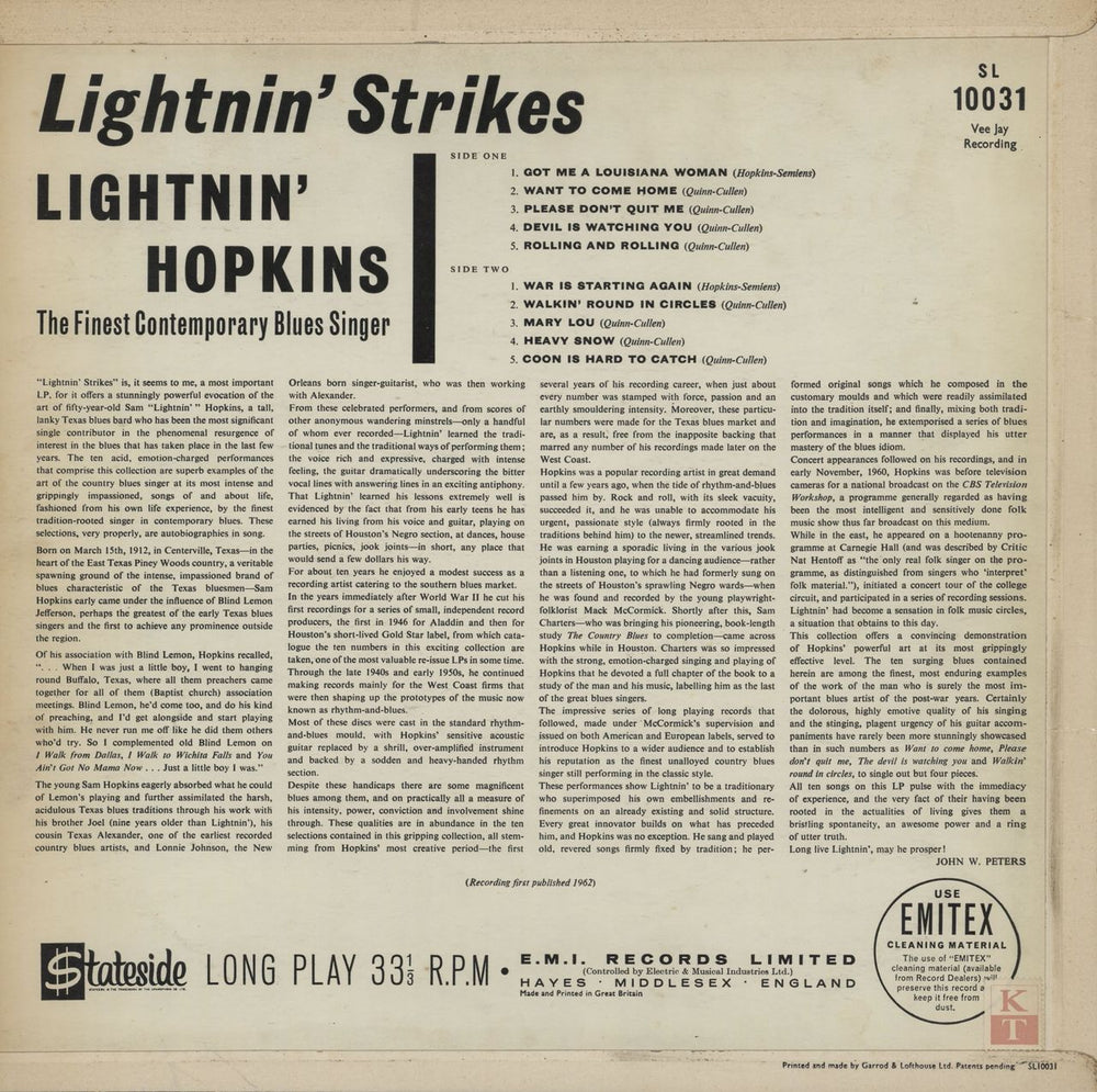 Lightnin' Hopkins Lightnin' Strikes - 1st - VG UK vinyl LP album (LP record)