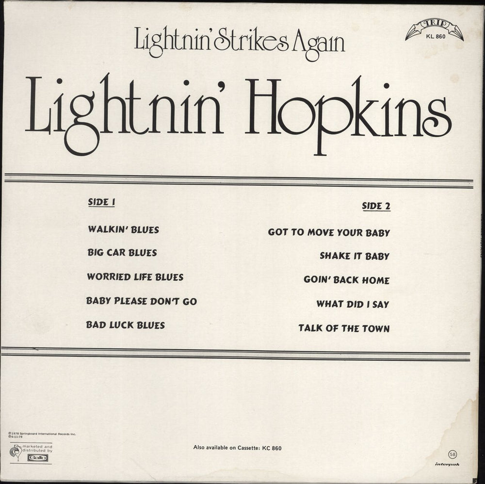 Lightnin' Hopkins Lightnin' Strikes Again South African vinyl LP album (LP record)