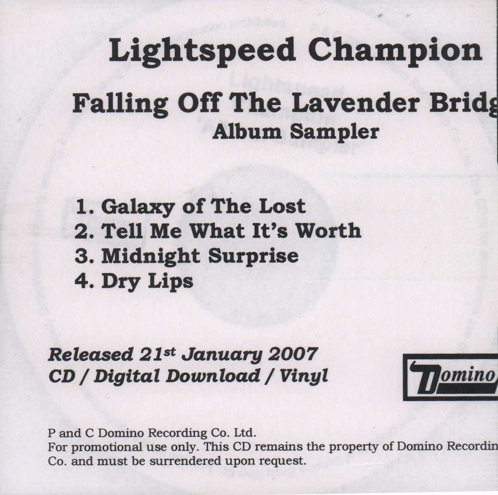 Lightspeed Champion Falling Off The Lavender Bridge - Album Sampler UK Promo CD-R acetate CD-R