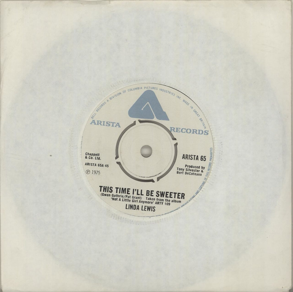 Linda Lewis This Time I'll Be Sweeter - 4prong UK 7" vinyl single (7 inch record / 45) ARISTA65