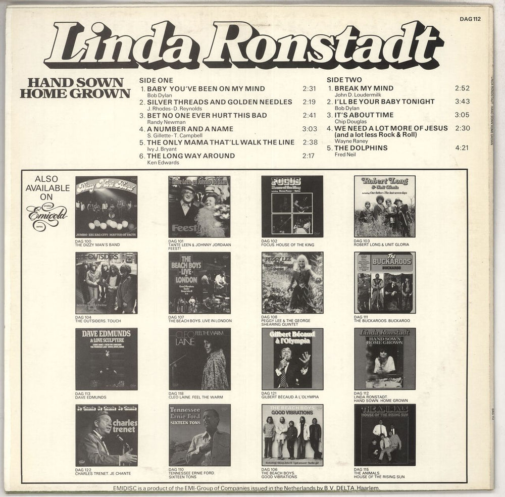 Linda Ronstadt Hand Sown Home Grown Dutch vinyl LP album (LP record) LIRLPHA412824