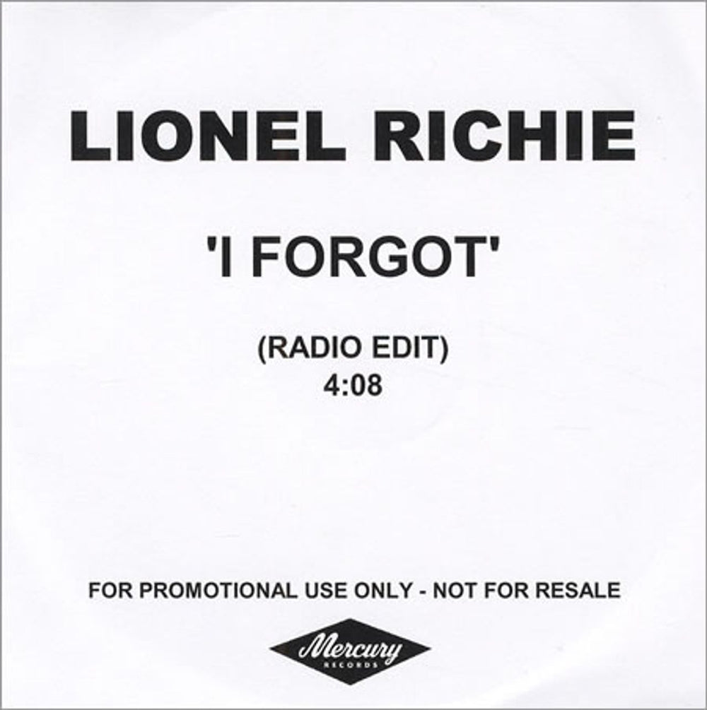 Lionel Richie I forgot UK Promo CD-R acetate CDR ACETATE