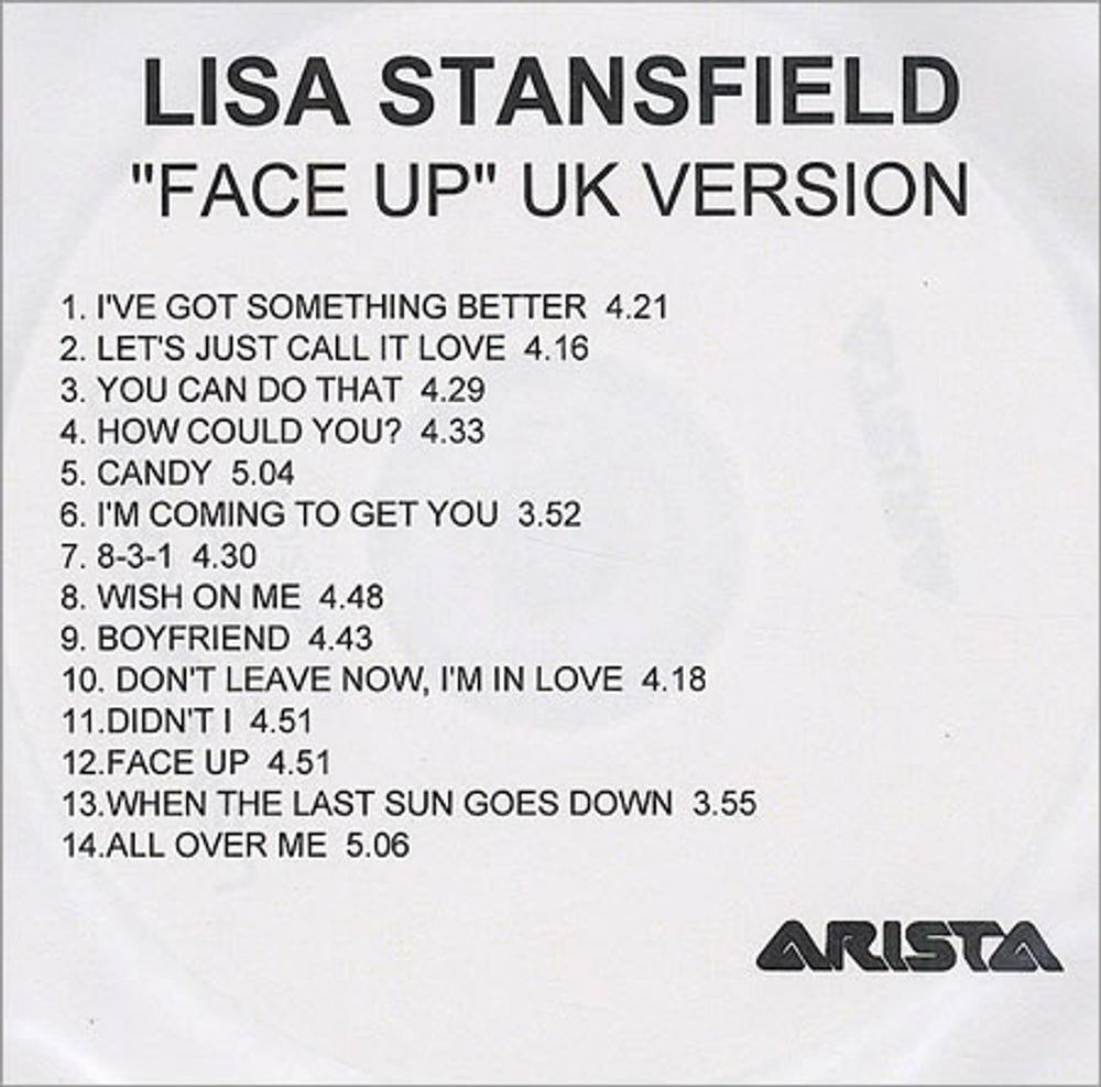 Lisa Stansfield Face Up UK Promo CD-R acetate CDR ACETATE