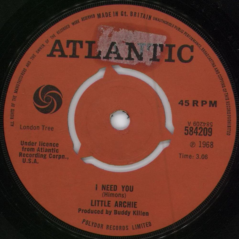 Little Archie I Need You UK 7" vinyl single (7 inch record / 45) 584209