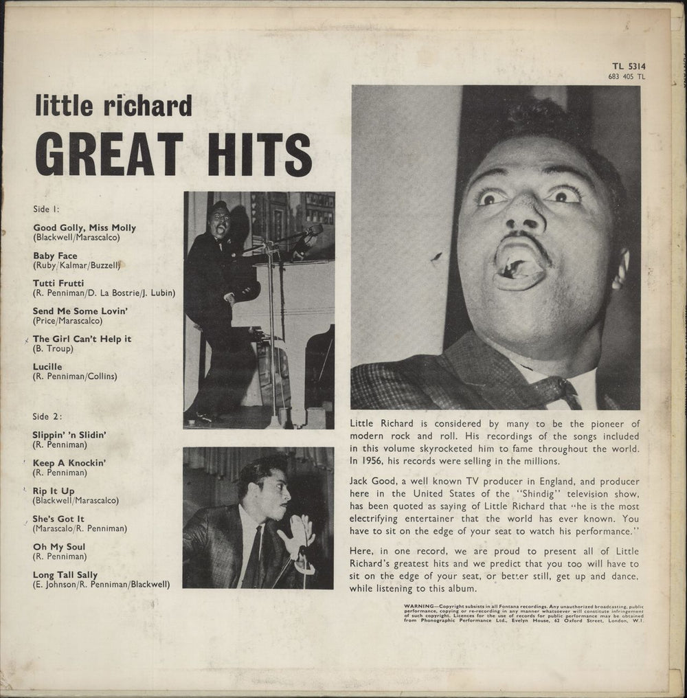 Little Richard Great Hits - Sample Stickered UK vinyl LP album (LP record)