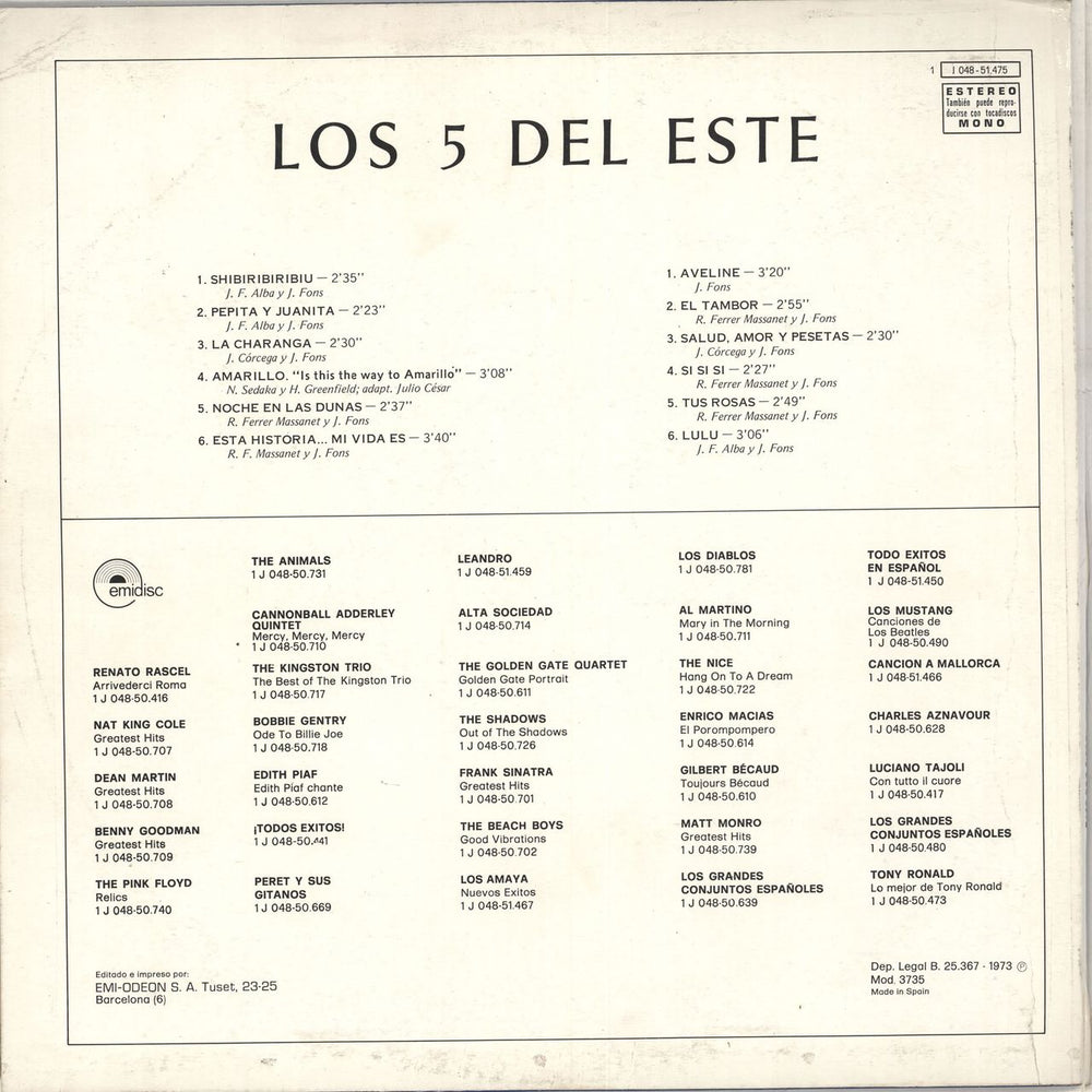 Los 5 Del Este Los 5 Del Este Spanish vinyl LP album (LP record)