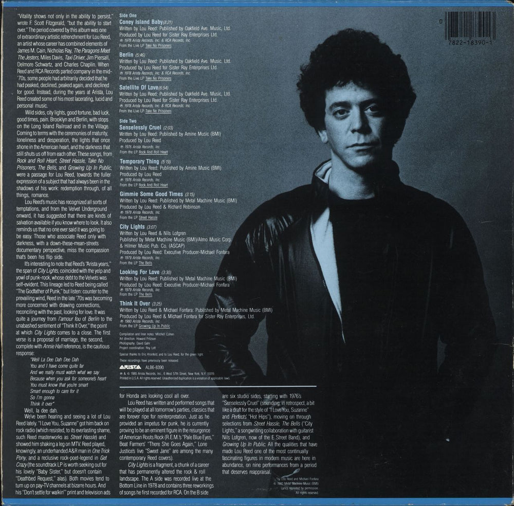 Lou Reed City Lights US vinyl LP album (LP record)