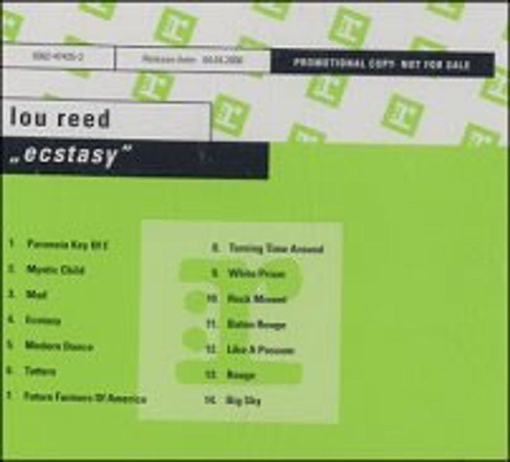 Lou Reed Ecstasy German Promo CD album (CDLP) PROP05160