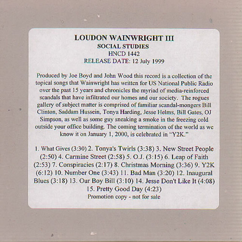 Loudon Wainwright III Social Studies UK Promo CD album (CDLP) HNCD1442ADV