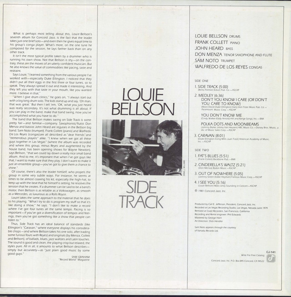 Louie Bellson Sidetrack US vinyl LP album (LP record)