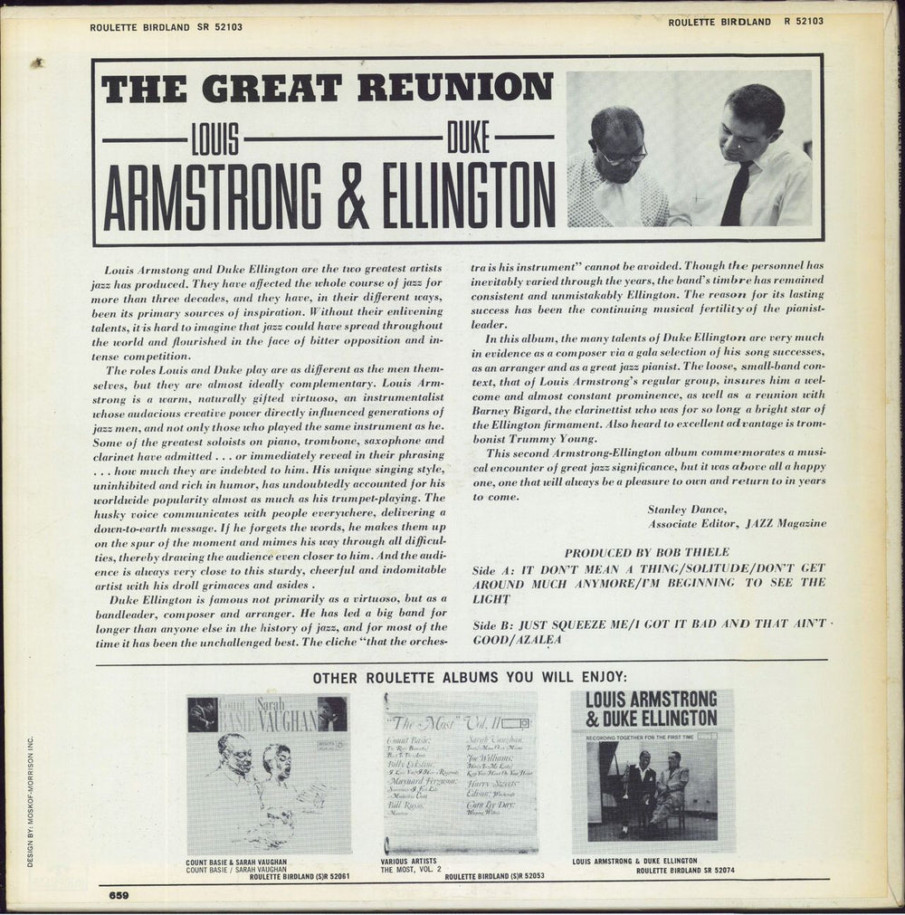 Louis Armstrong & Duke Ellington The Great Reunion US vinyl LP album (LP record)