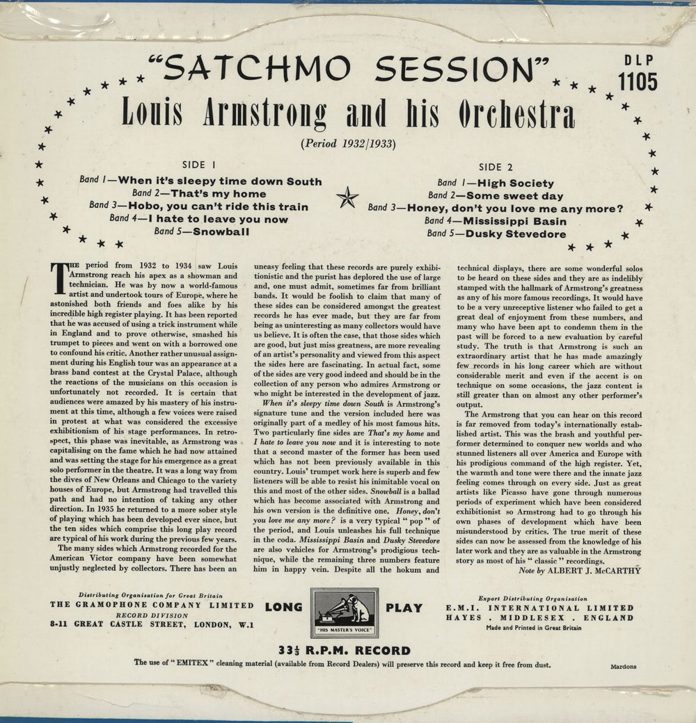 Louis Armstrong Satchmo Session UK 10" vinyl single (10 inch record)