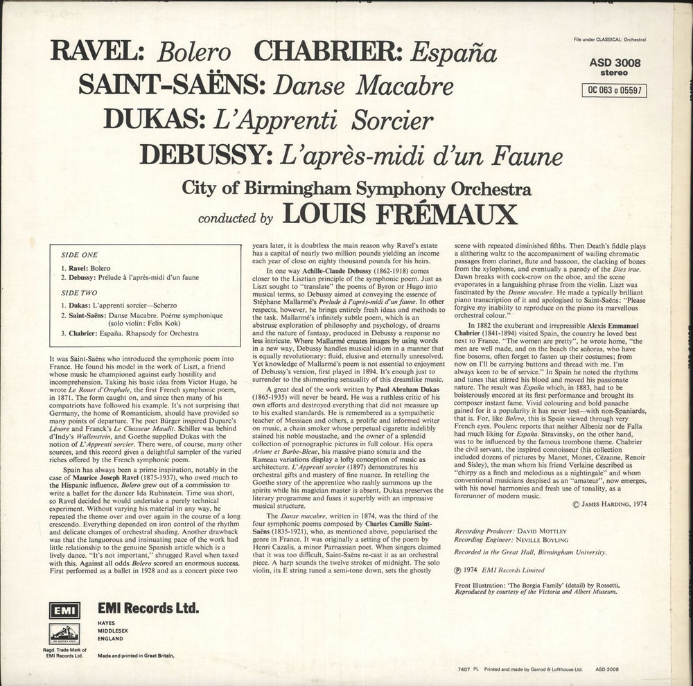 Louis Frémaux Bolero Etc. UK vinyl LP album (LP record)