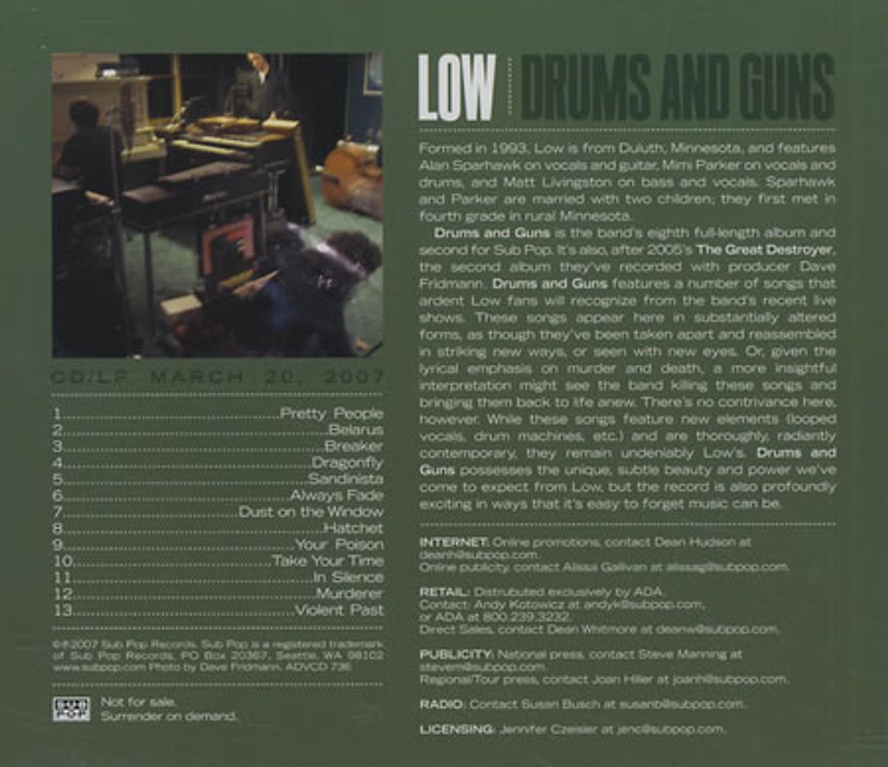 Low Drums And Guns US Promo CD album —