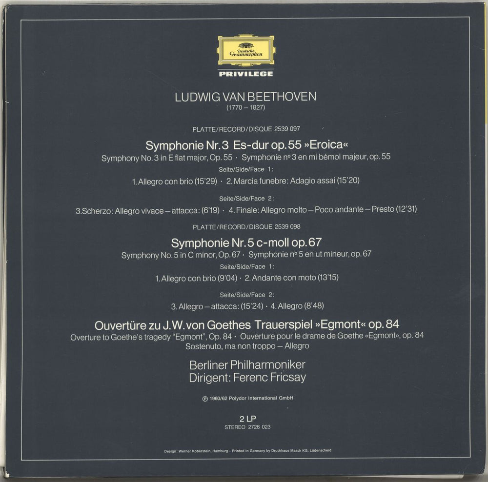 Ludwig Van Beethoven Symphonie No. 3 - Eroica / Symphonie Nr. 5 · Egmont-Overtüre German vinyl LP album (LP record)