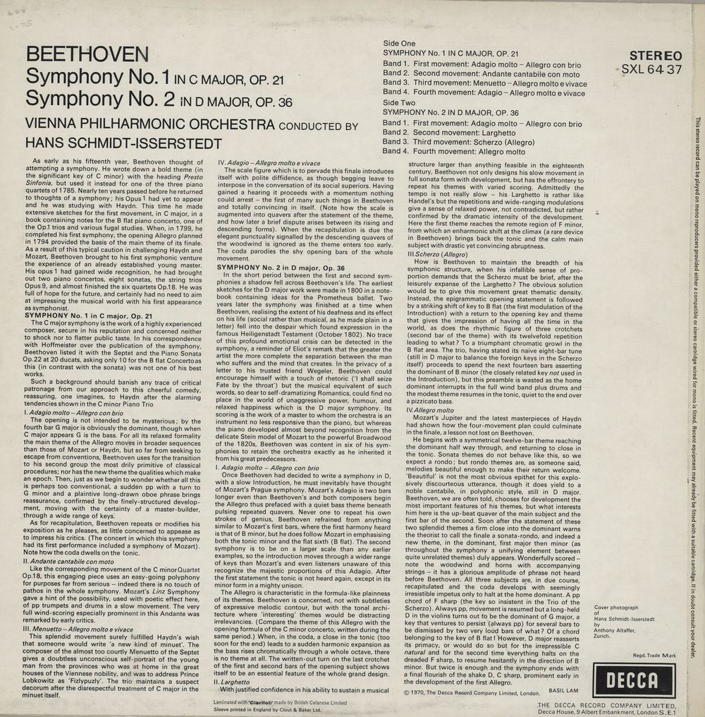 Ludwig Van Beethoven Symphonies Nos. 1 & 2 UK vinyl LP album (LP record)