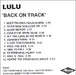 Lulu Back On Track UK Promo CD-R acetate CD-R ACETATE