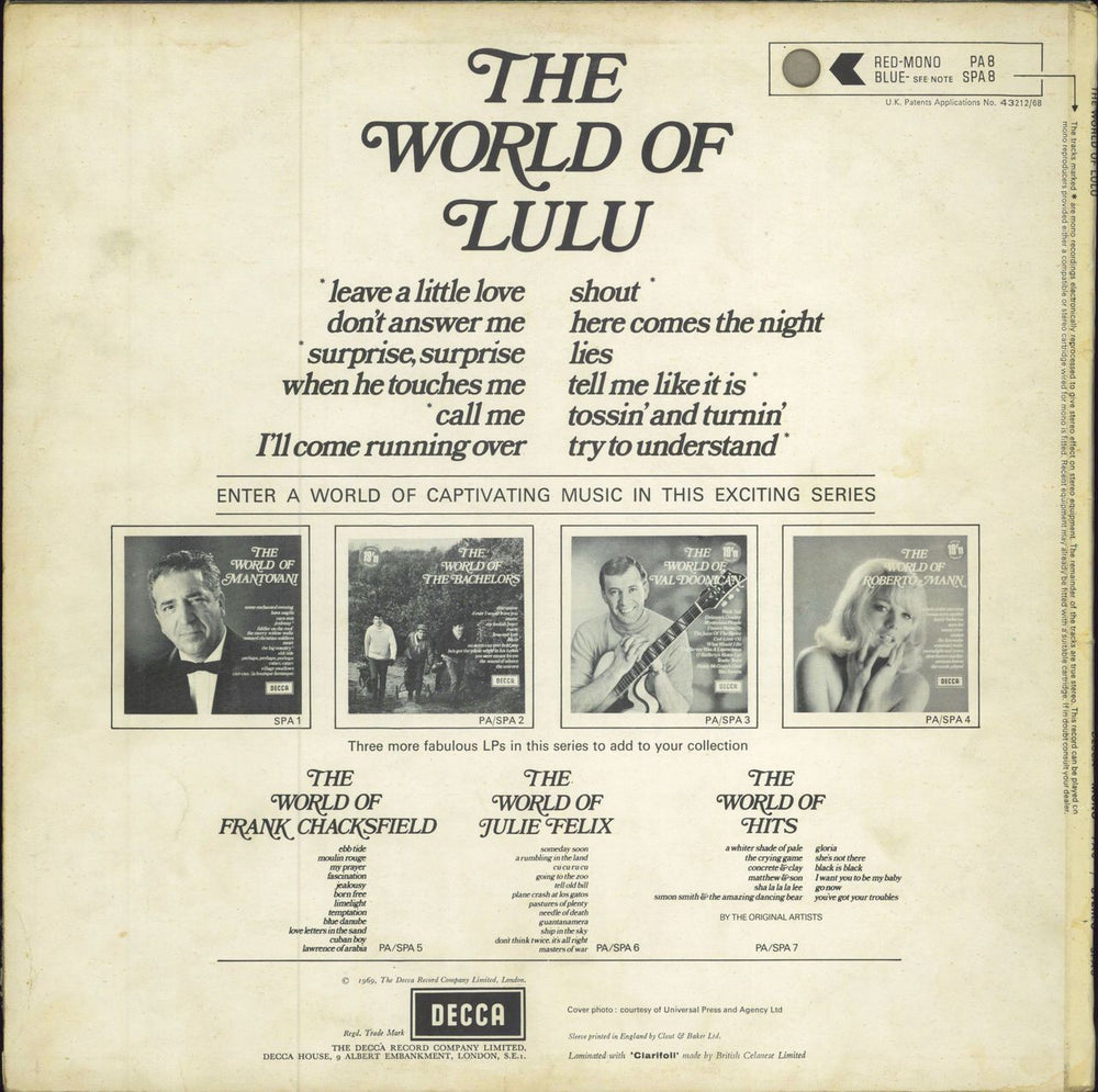 Lulu The World Of Lulu UK vinyl LP album (LP record)