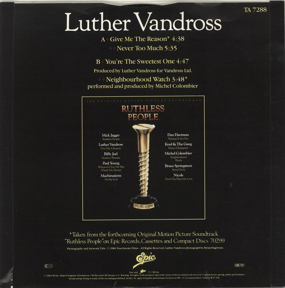 Luther Vandross Give Me The Reason UK 12" vinyl single (12 inch record / Maxi-single)