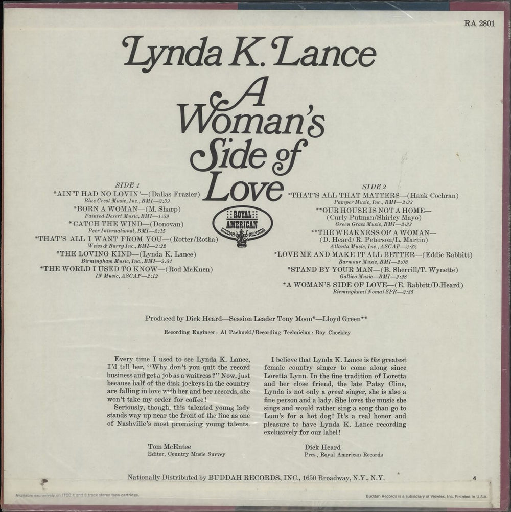 Lynda K. Lance A Woman's Side Of Love US vinyl LP album (LP record)