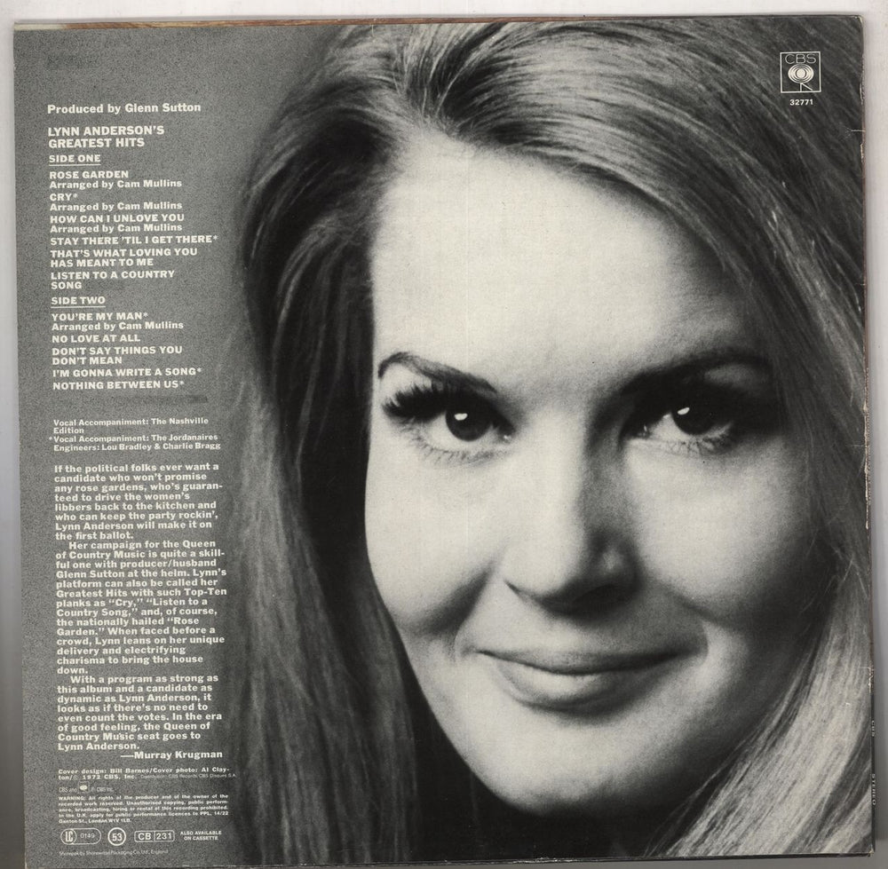 Lynn Anderson Greatest Hits UK vinyl LP album (LP record)