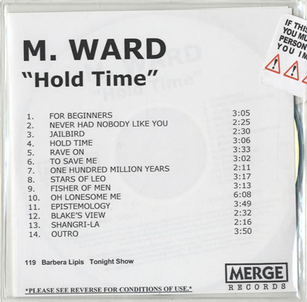 M Ward Hold Time US Promo CD-R acetate CDR-ACETATE