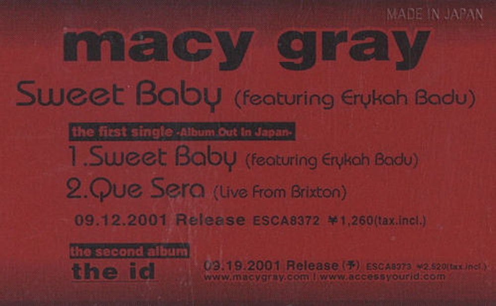 Macy Gray Sweet Baby Japanese Promo cassette single ESCA8372