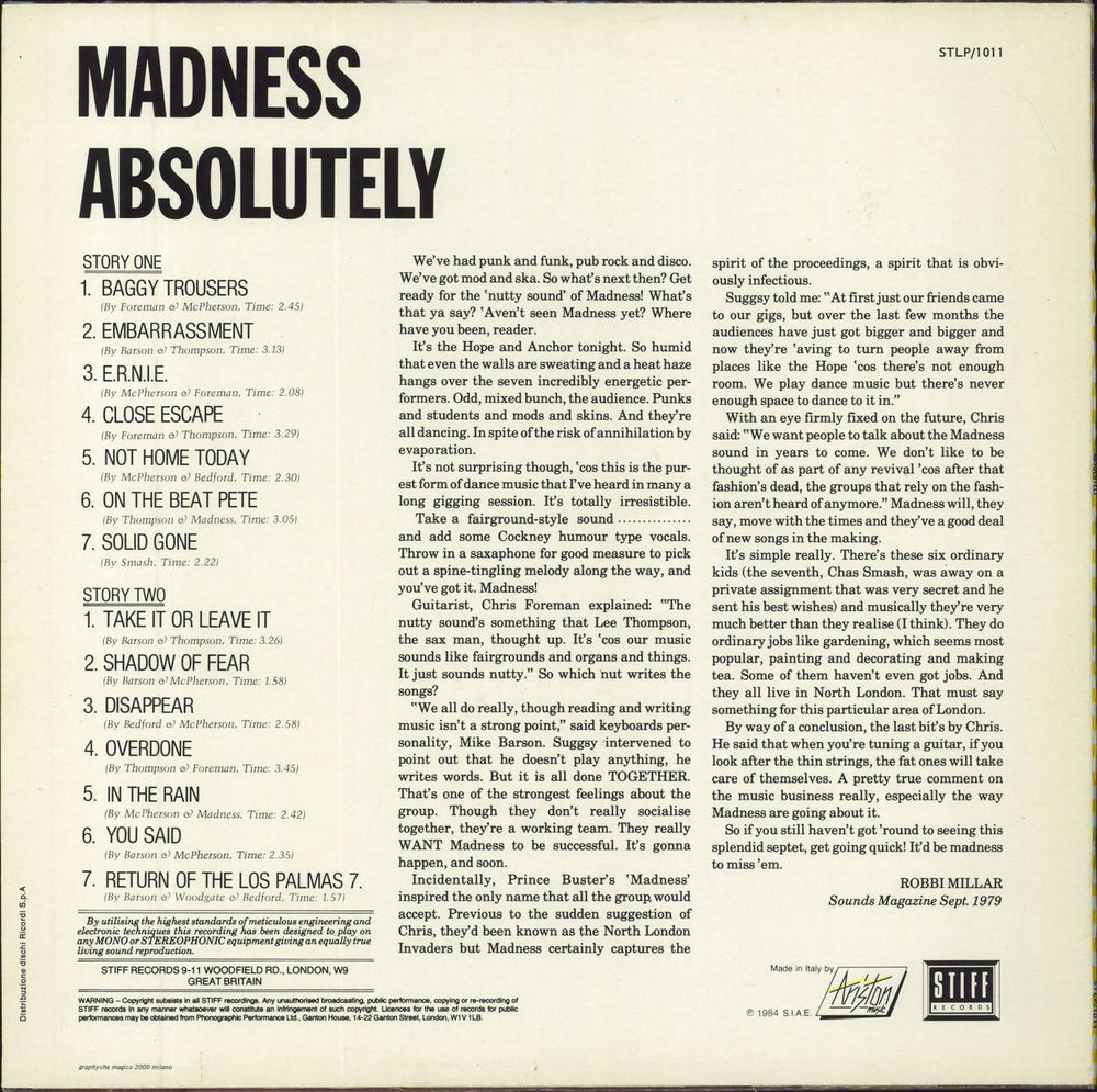 Madness Absolutely Italian vinyl LP album (LP record)