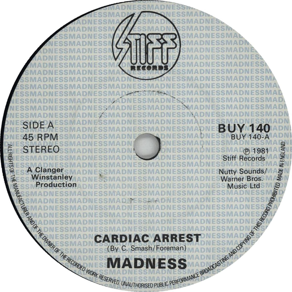 Madness Cardiac Arrest - 1st - P/S UK 7" vinyl single (7 inch record / 45) MDN07CA643644