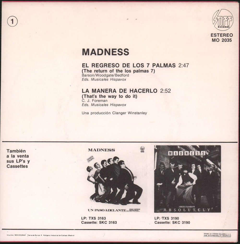 Madness El Regreso De Los 7 Palmas Spanish 7" vinyl single (7 inch record / 45)