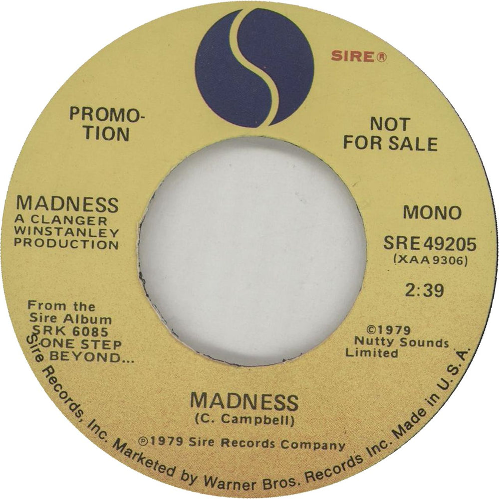 Madness Madness US Promo 7" vinyl single (7 inch record / 45) MDN07MA195249