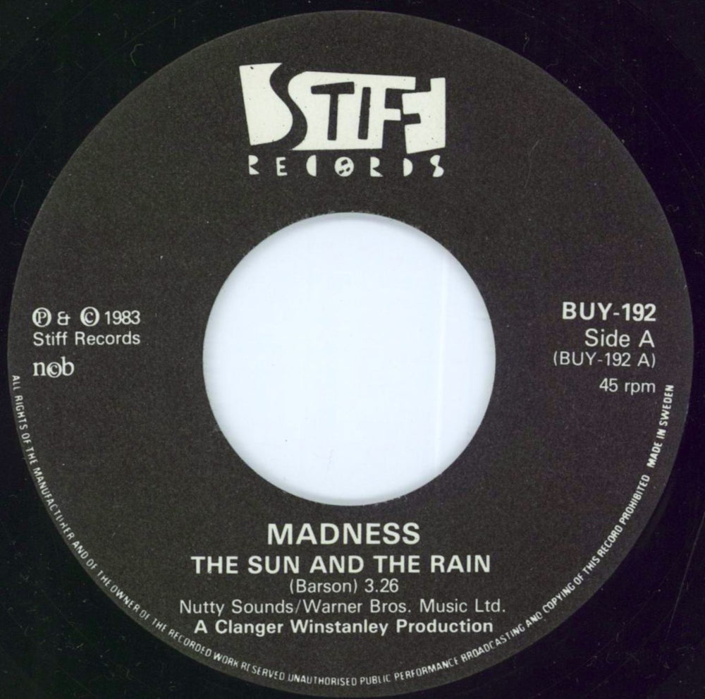 Madness The Sun And The Rain Swedish 7" vinyl single (7 inch record / 45) MDN07TH27680