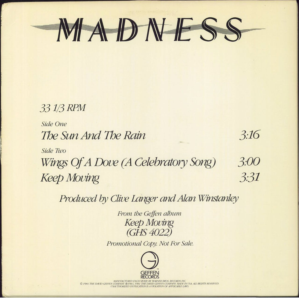 Madness The Sun And The Rain US Promo 12" vinyl single (12 inch record / Maxi-single) PRO-A-2122