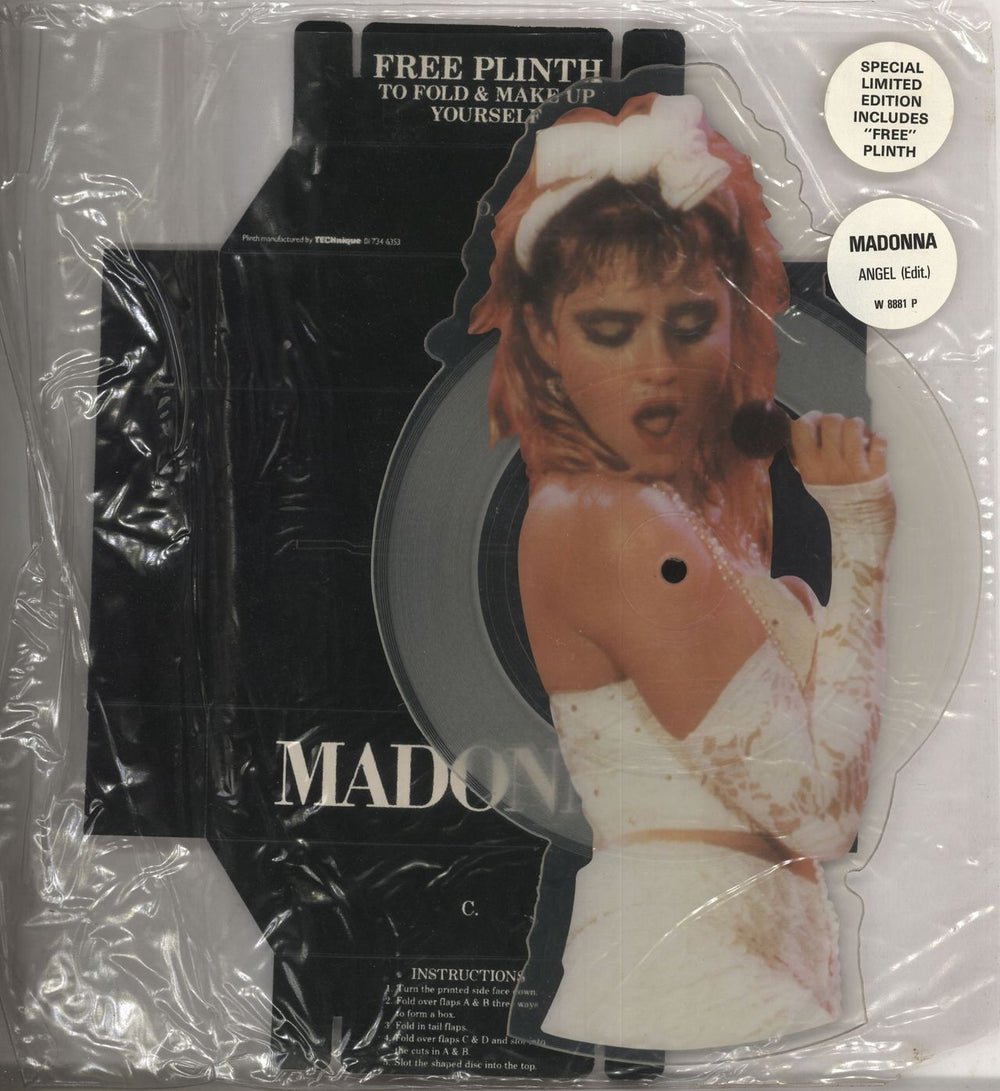 Madonna Angel + Plinth & double stickered PVC sleeve UK shaped picture disc (picture disc vinyl record) MADSHAN05443