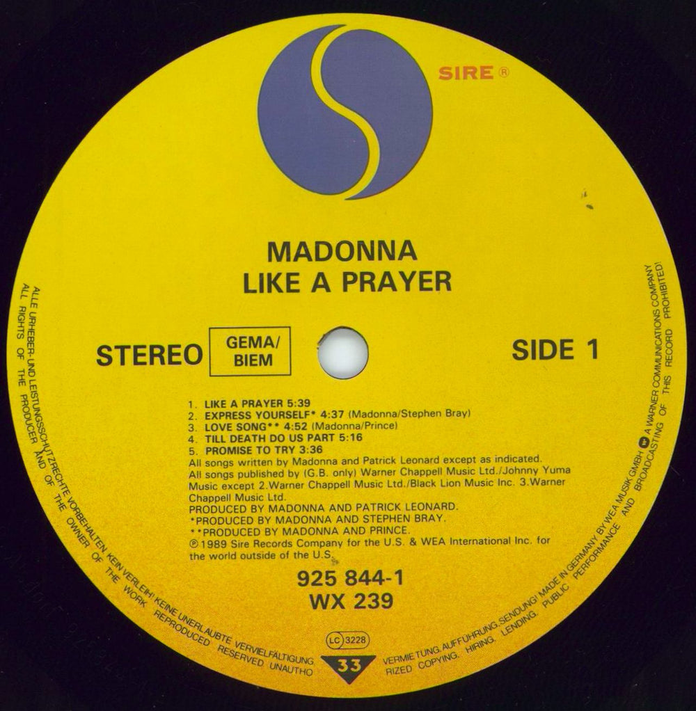 Madonna Like A Prayer - Scented Inner + AIDS Facts Insert UK vinyl LP album (LP record) MADLPLI773700