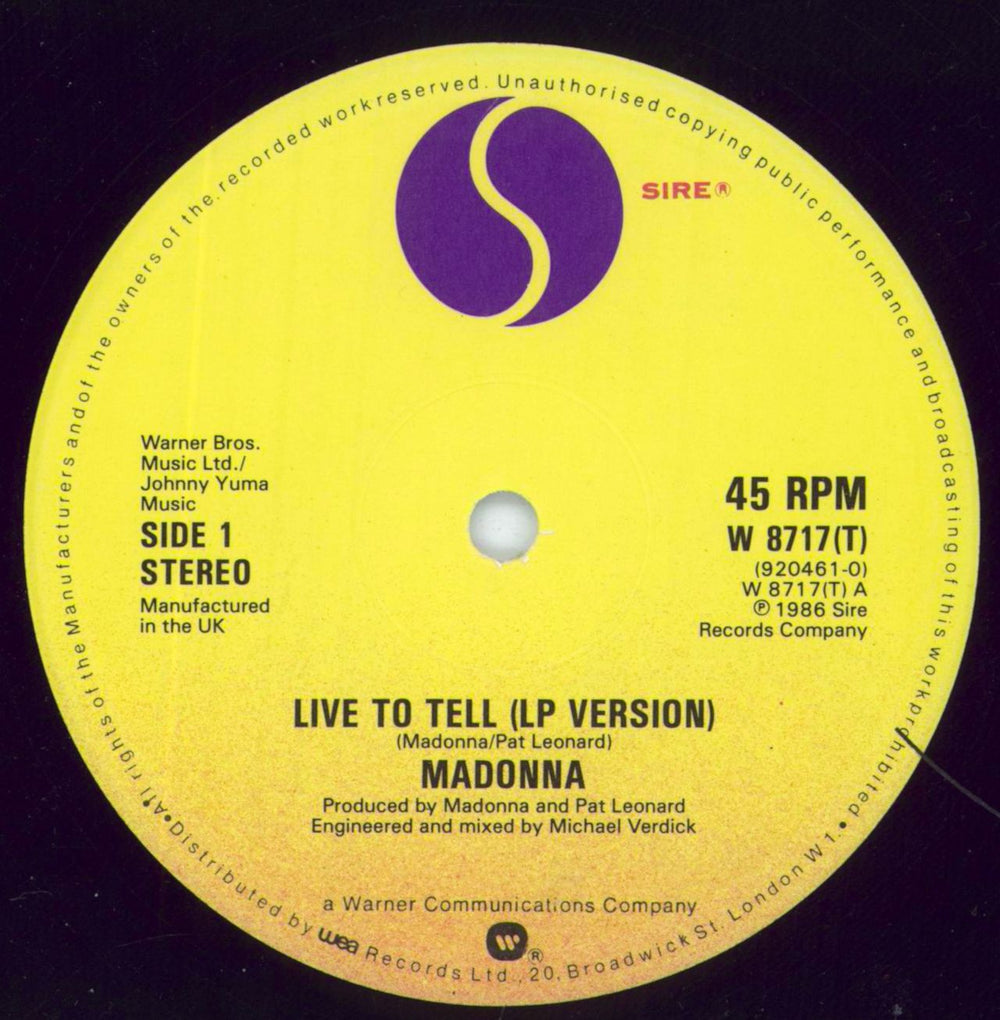 Madonna Live To Tell + Sleeve + Poster UK 12" vinyl single (12 inch record / Maxi-single) MAD12LI815390